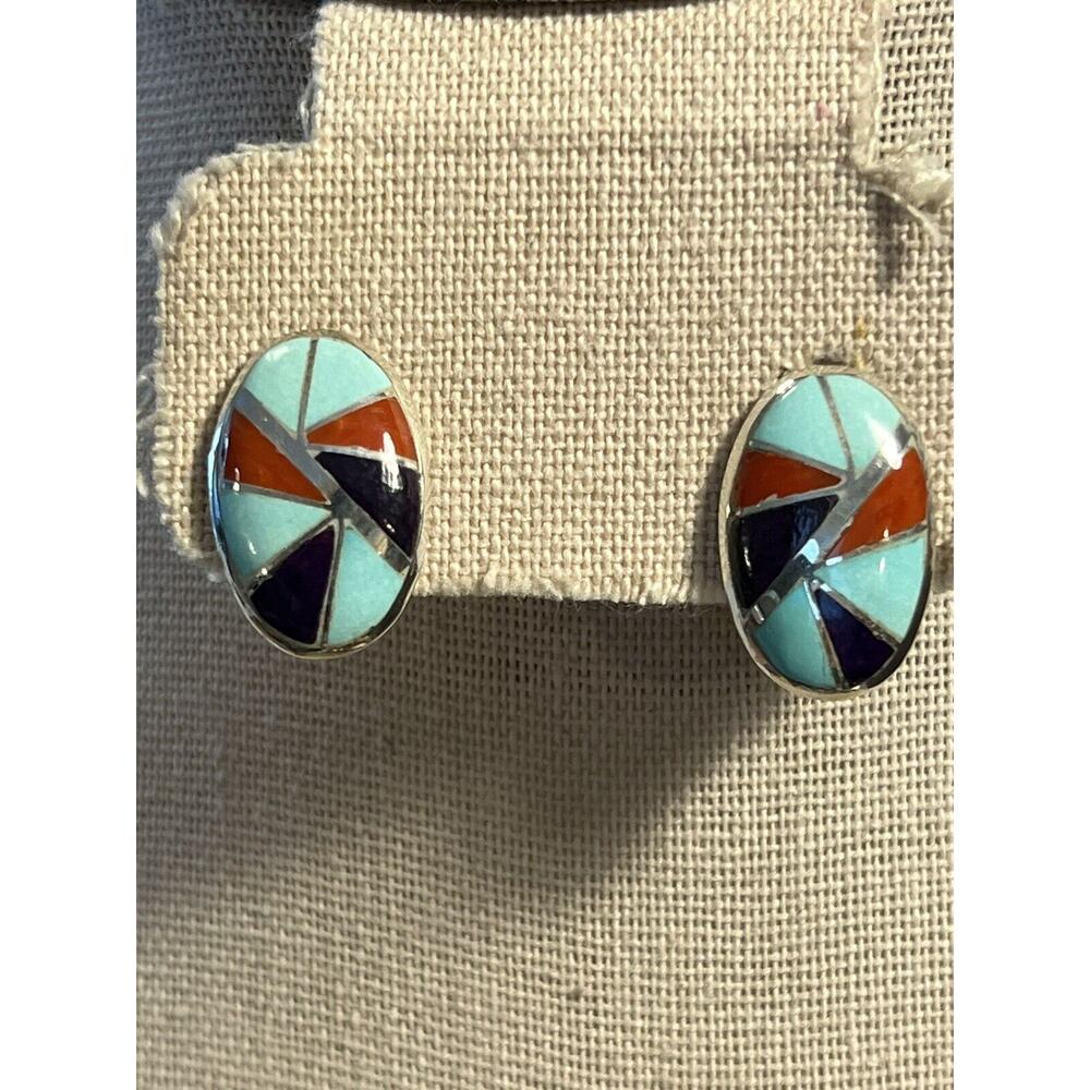Vintage Zuni sterling earrings signed clip on - Signed AKA